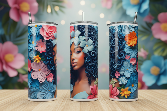 Beautiful Blue Flower Lady Tumbler 3-Angle