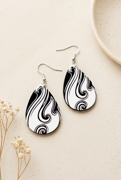 Soft cream jewellery photograph of your black and white teardrop earrings