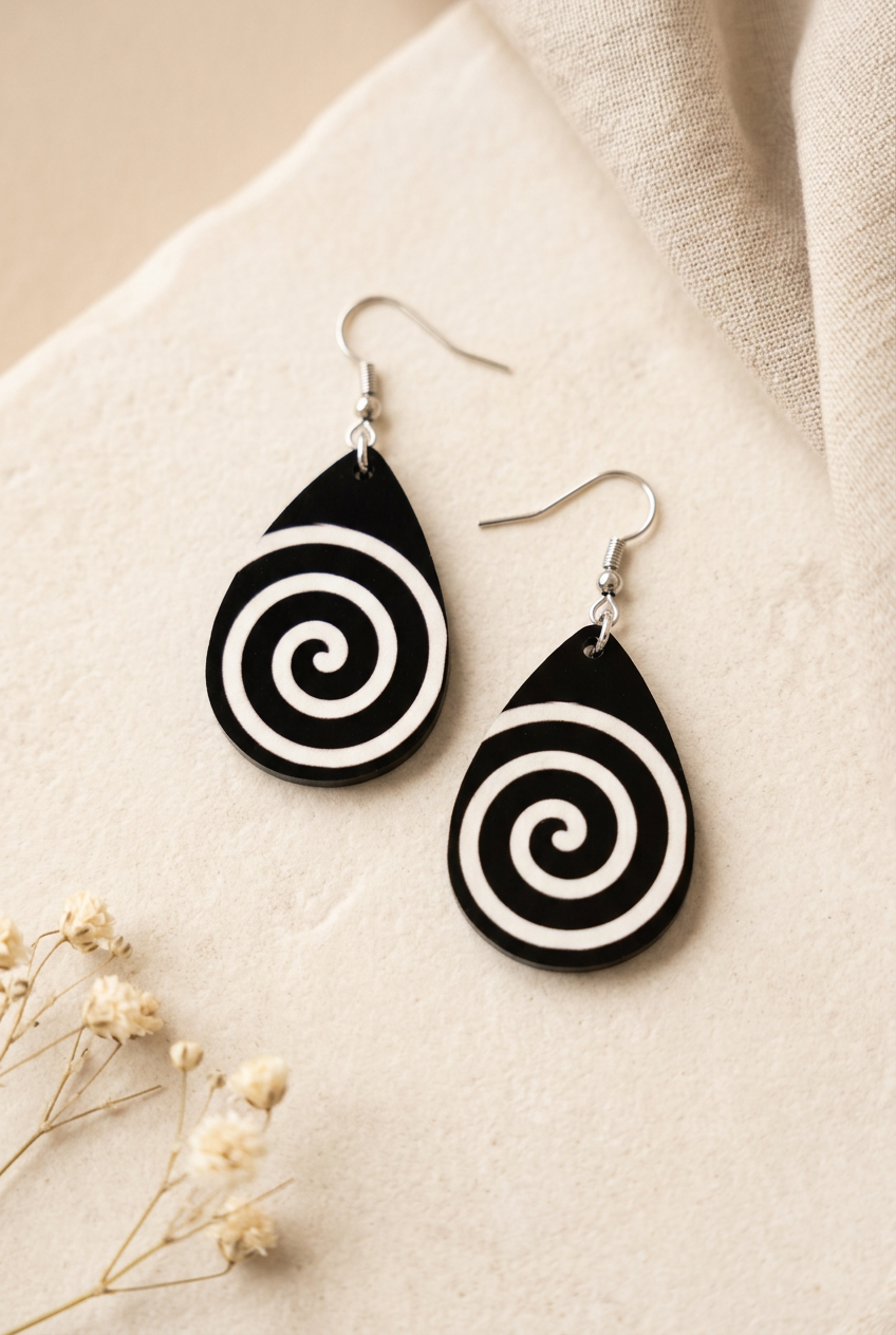 Soft warm jewellery photograph of your spiral teardrop earrings